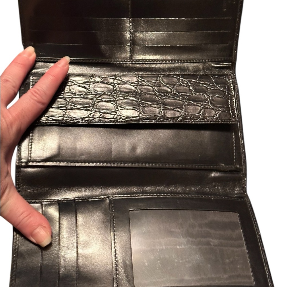 Black Croc-Embossed Black Leather Long Wallet NWOT - Picture 6 of 8